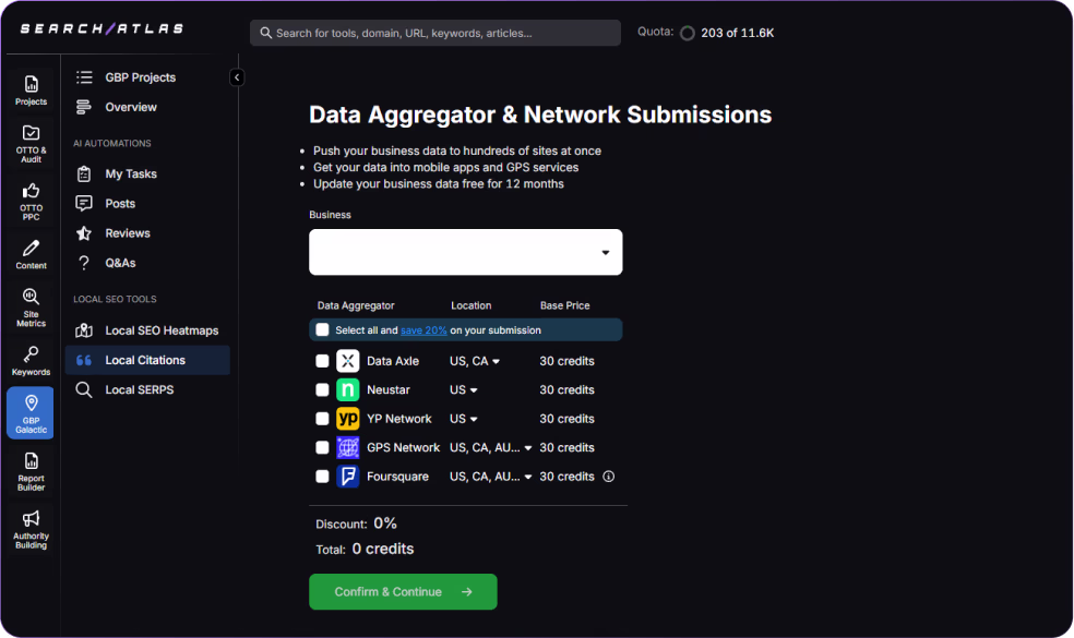 SearchAtlas data aggregator dashboard