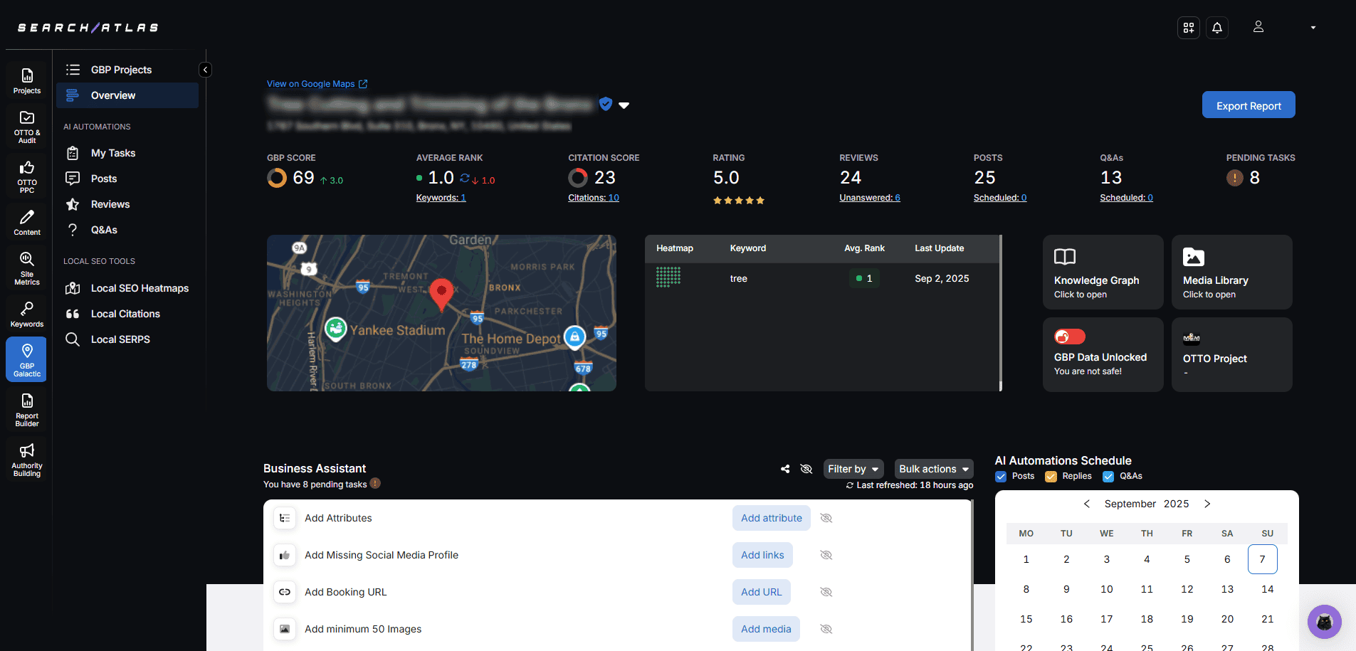Search Atlas SEO software dashboard with keyword analysis and ranking tools.