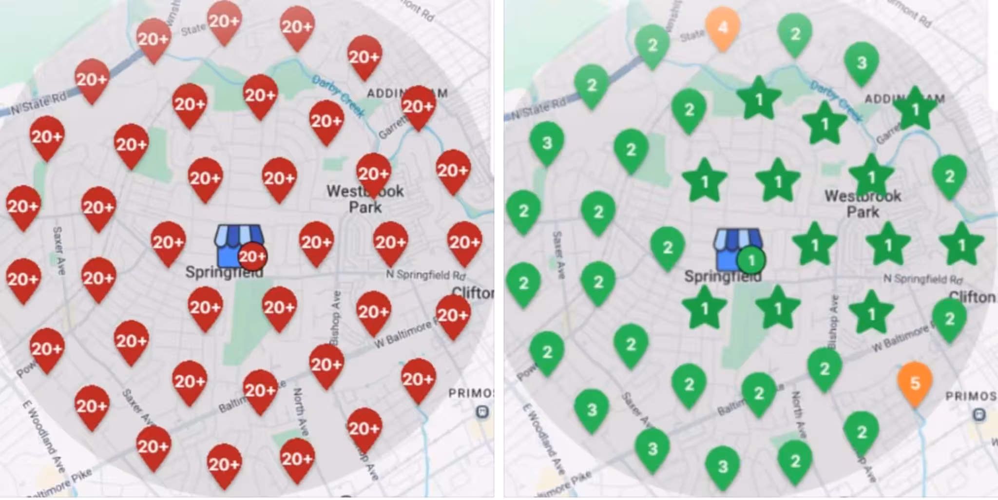 Before and after Google map ranking result