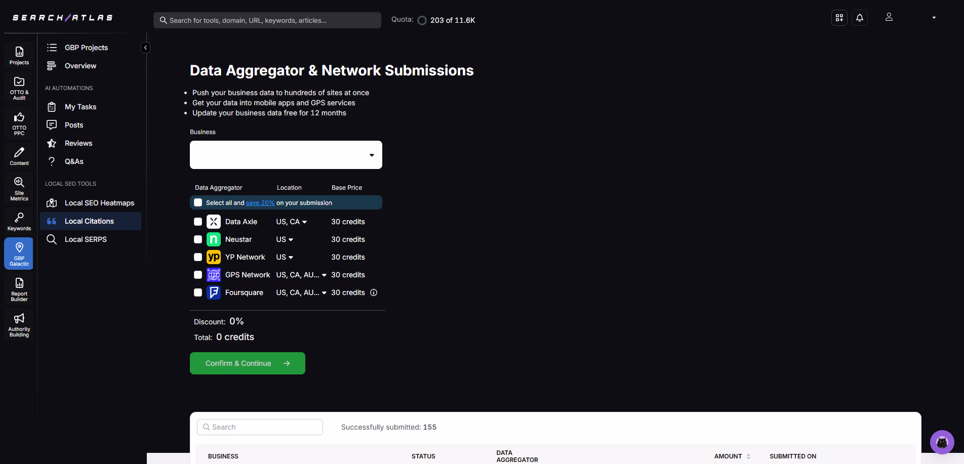 SearchAtlas Local Citation dashboard