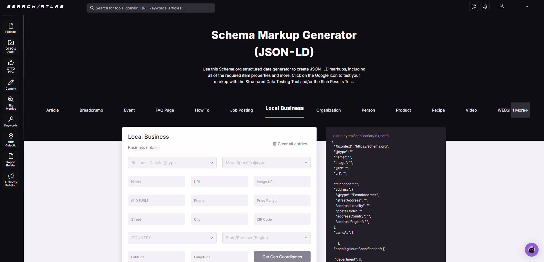 SearchAtlas Schema Markup Generator