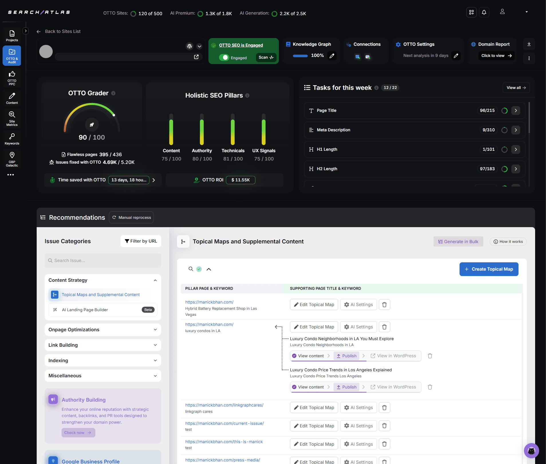 Screenshot of the OTTO SEO grader dashboard