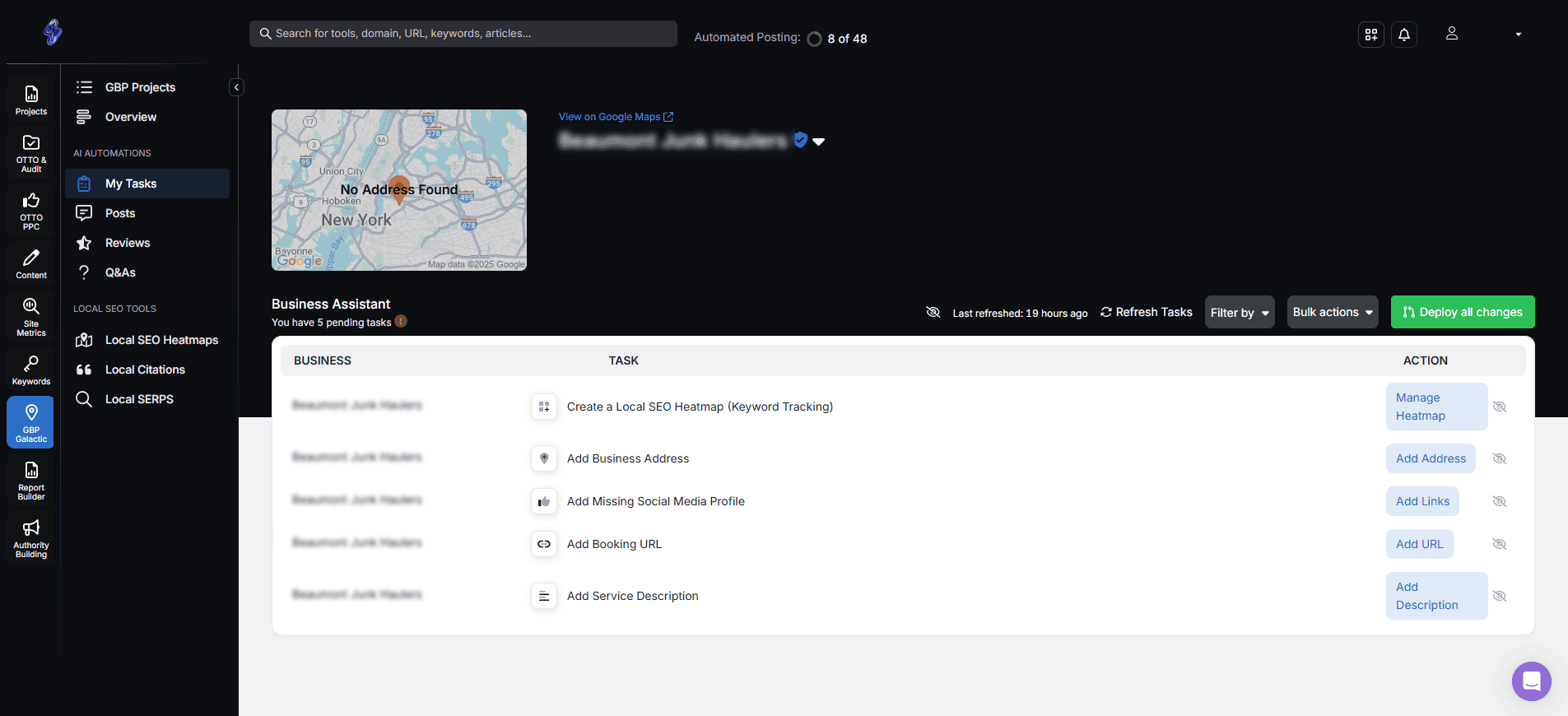GBP Galactic automated tasks dashboard