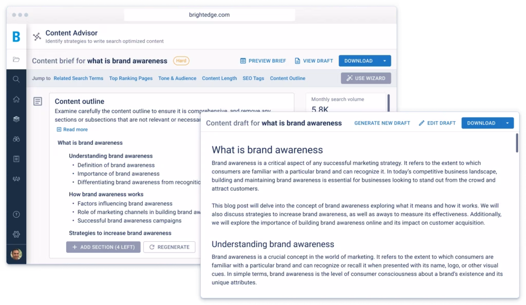 Via BrigthEdge brightedge content advisor