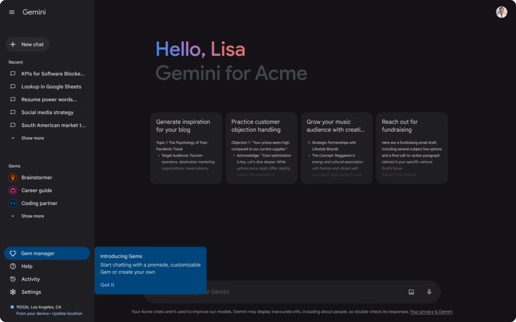 Via Google Workspace google gemini workspace black background