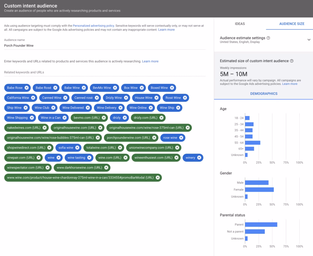 Via Gogle Help google search ads custom intent audience