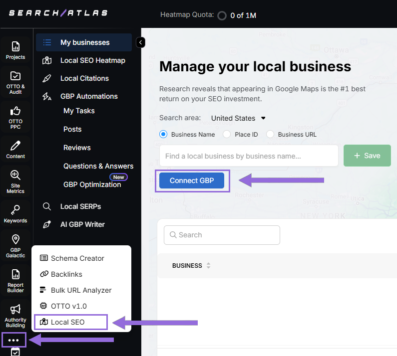 Set Up GBP Project in Search Atlas step 1