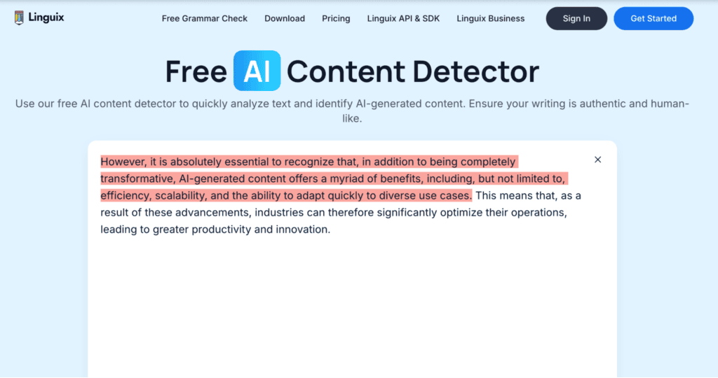 Via Linguix linguix content detector