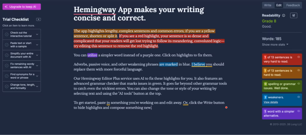 Via Hemingway hemingway app