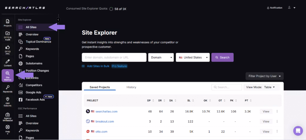 site explorer tool for analyzing organic traffic