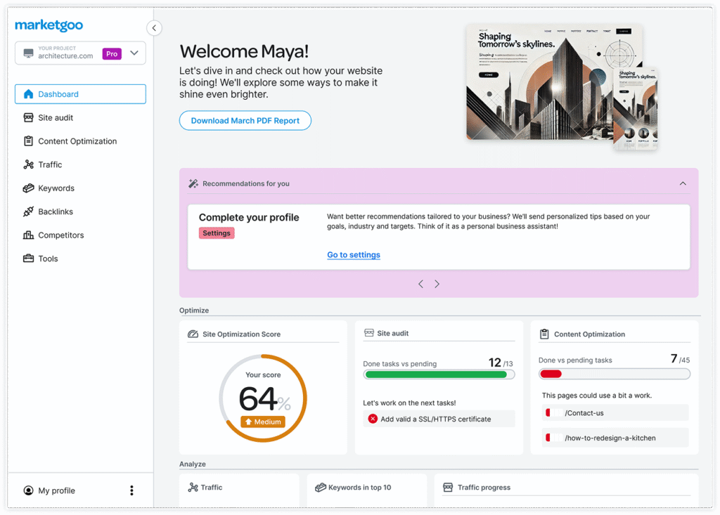 Via Marketgoo Marketgoo dashboard