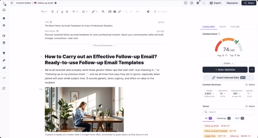 Via Surfer SEO surfer SEO content editor