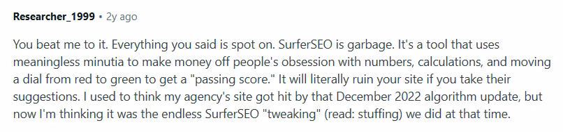 Via Reddit Reddit surfer SEO review 2