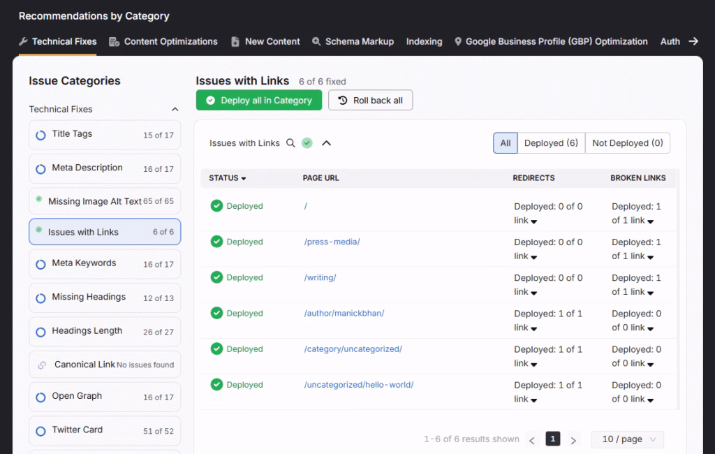 Use OTTO to automatically fix any issue with links in your website. OTTO technical fixes 2 issues with links
