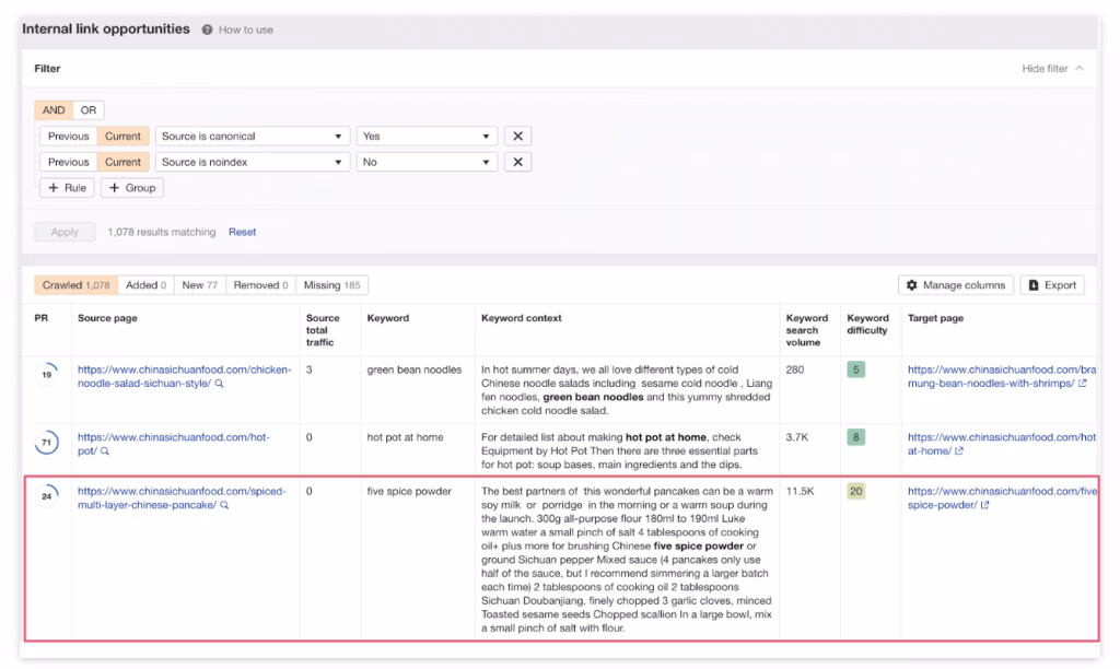 Via Ahrefs Ahrefs Internal Link Opportunities