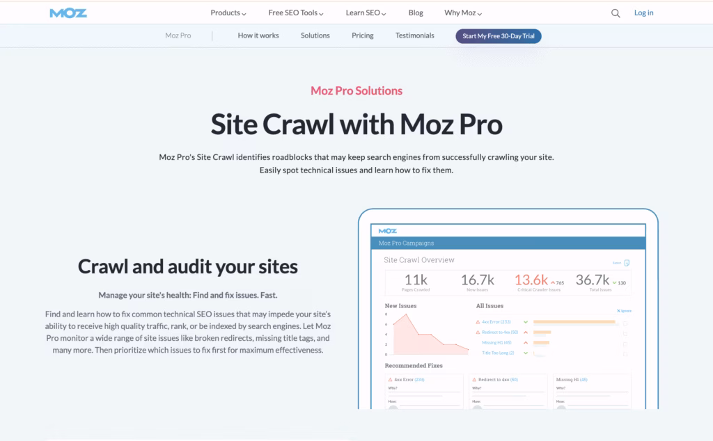 Via Moz Site Crawl with Moz Pro