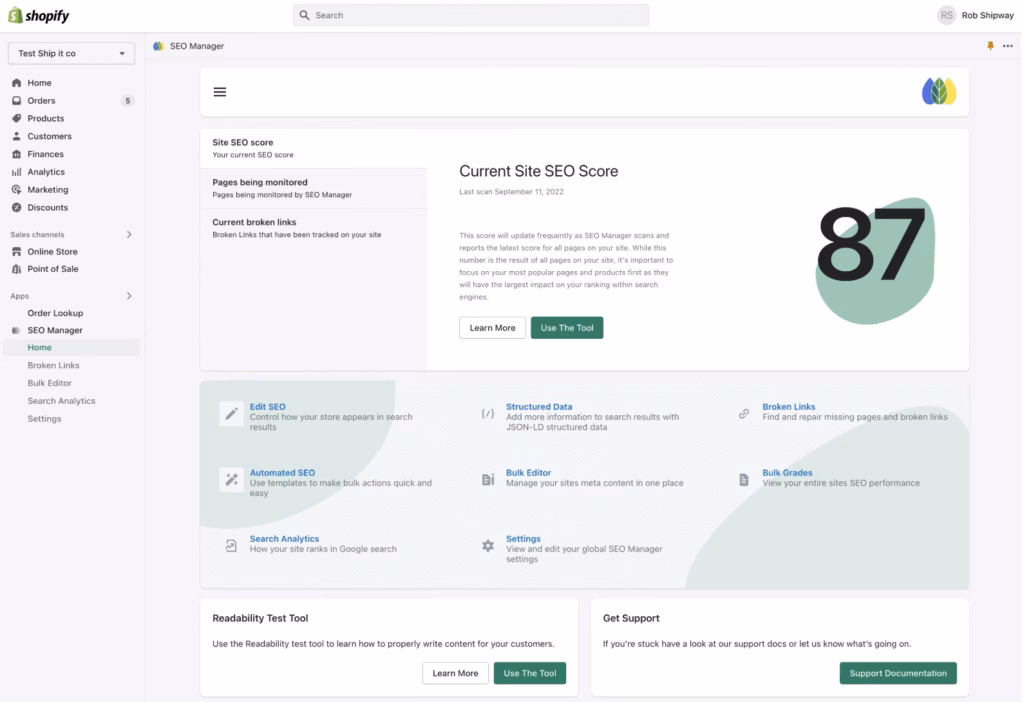 Via Shopify SEO manager app for shopify