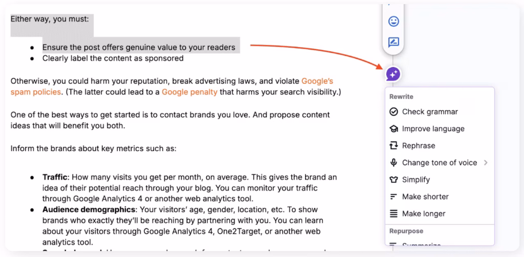Via Semrush Semrush AI Writer