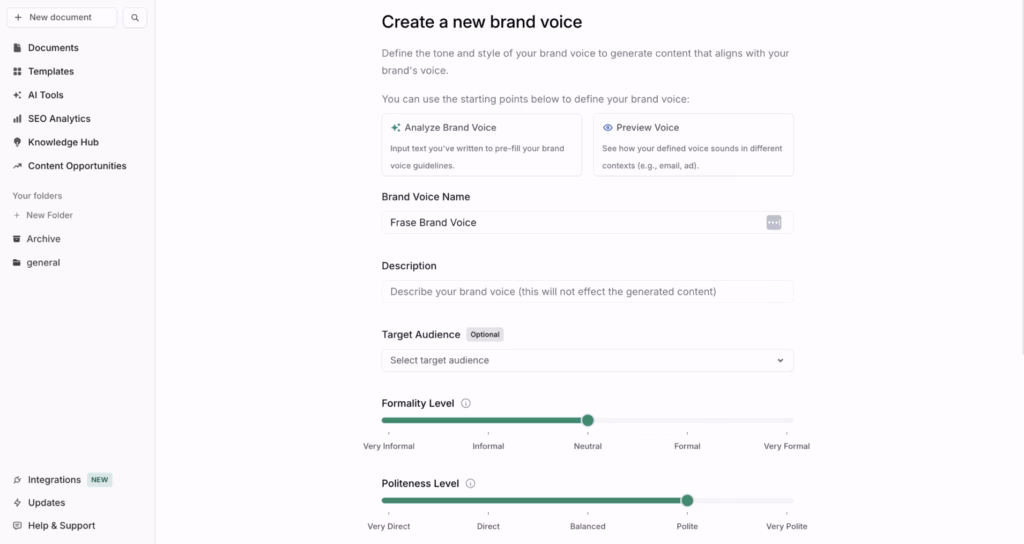 Via Frase.io frase io brand voice feature