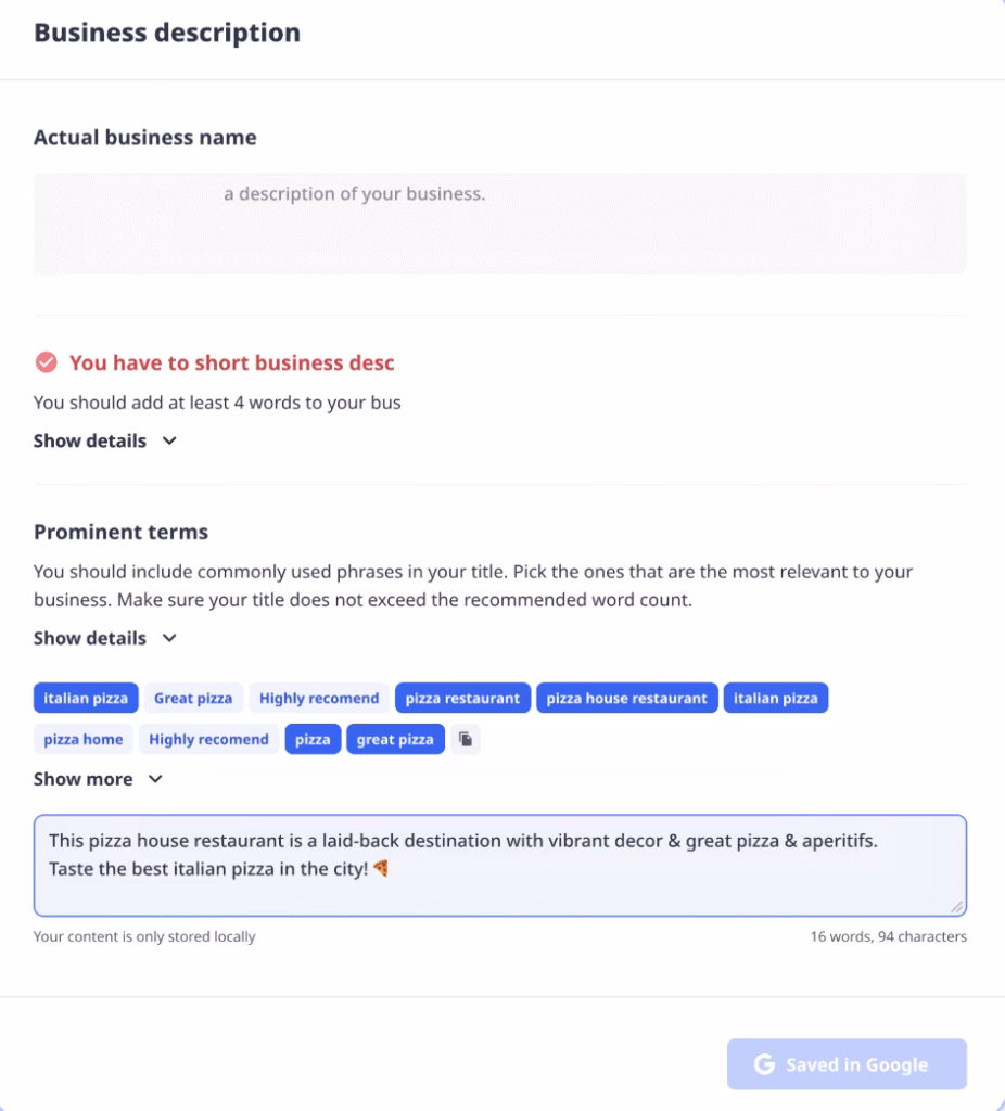 Via Localo Localo GBP Audit tool