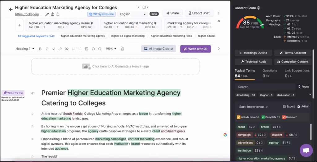 Optimize your content to outrank your competitors by targeting topical keywords, geo-targeted content, and scoring features to ensure your work is fully optimized. Search Atlas Content Optimizer and Scoring Features