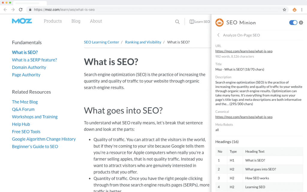 via Mozilla Add-Ons SEO Minion Extension