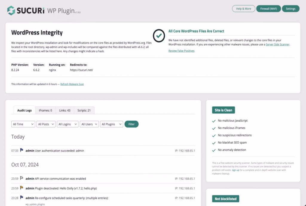 Via WordPress sucuri dashboard