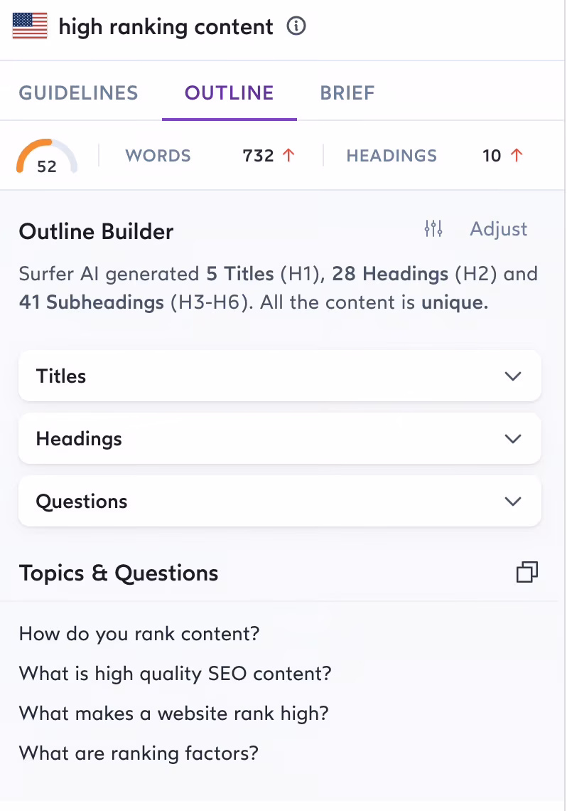 Via Surfer SEO Surfer SEO outline builder feature