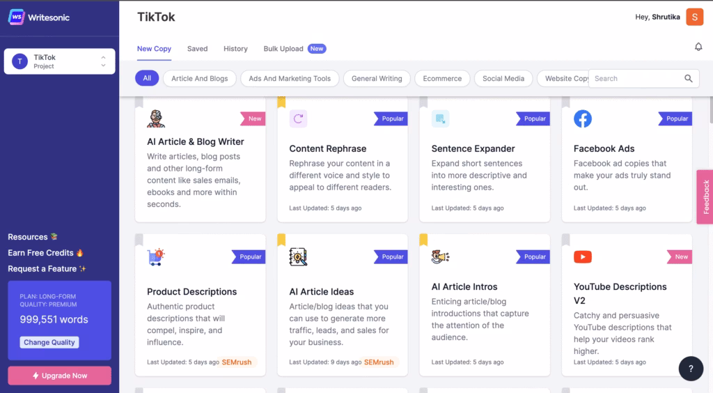 Via Writesonic Writesonic AI interface example
