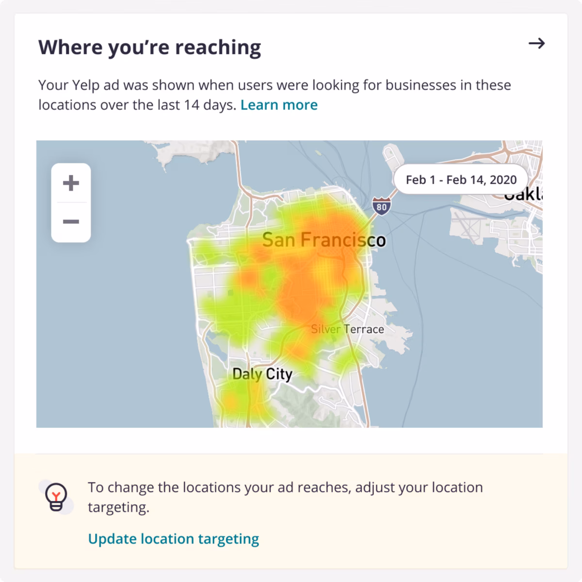 Via Yelp Ads yelp ads reach planner heatmap