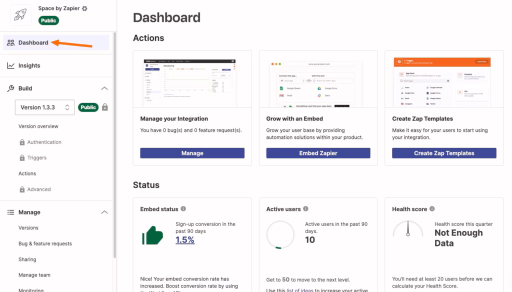 Via Zapier zapier main dashboard